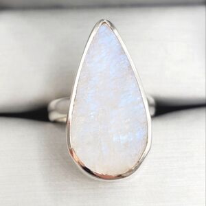 925 Sterling Silver Ring Moonstone Ring Pear Teardrop Ring Rough Cut Ring